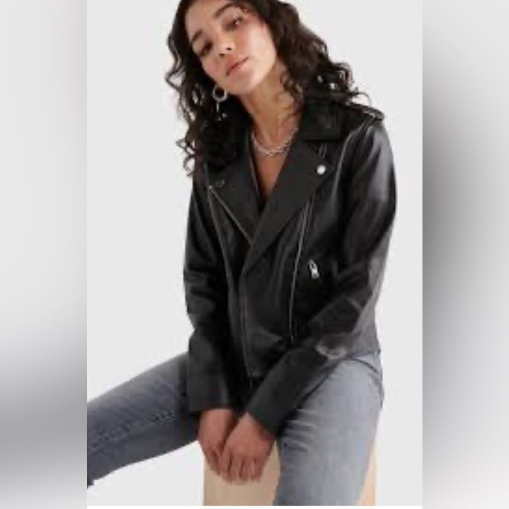 Lucky Brand Moto Biker black leather Jacket, Women’s Size Large